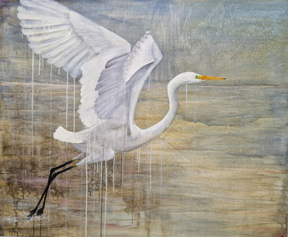 GREAT WHITE EGRET | Original painting | Simone Freiheit